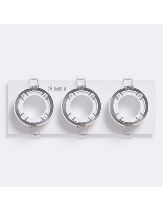 Collerette Downlight Cuadrado Blanco para 3 Bombillas LED 9W GU10 / GU5.3 Corte 235x75 mm