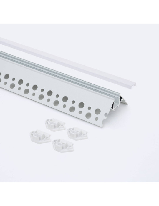 Profilé Aluminium Intégration Plâtre/Placo avec Capot Continu pour Angle Arista pour Ruban LED jusqu'à 9 mm