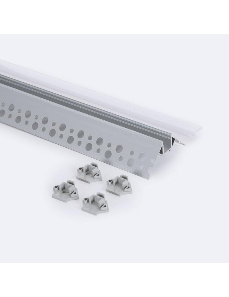 Profilé Aluminium Intégration Plâtre/Placo avec Capot Continu pour Angle Arista pour Ruban LED jusqu'à 9 mm