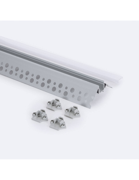 Profilé Aluminium Intégration Plâtre/Placo avec Capot Continu pour Angle Arista pour Ruban LED jusqu'à 9 mm