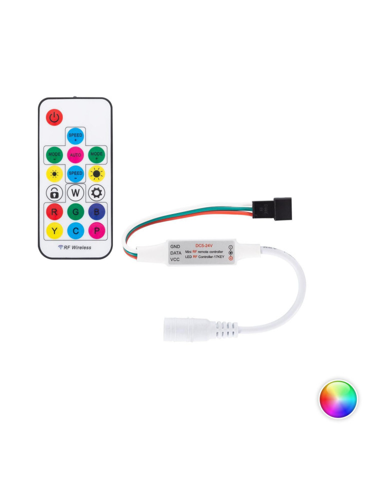 Contrôleur Variateur Mini Ruban LED RGBIC Numérique SPI 5-24V DC avec Télécommande RF Contrôleur Variateur Mini Ruban LED RGBIC Numérique SPI 5-24V DC avec Télécommande RF