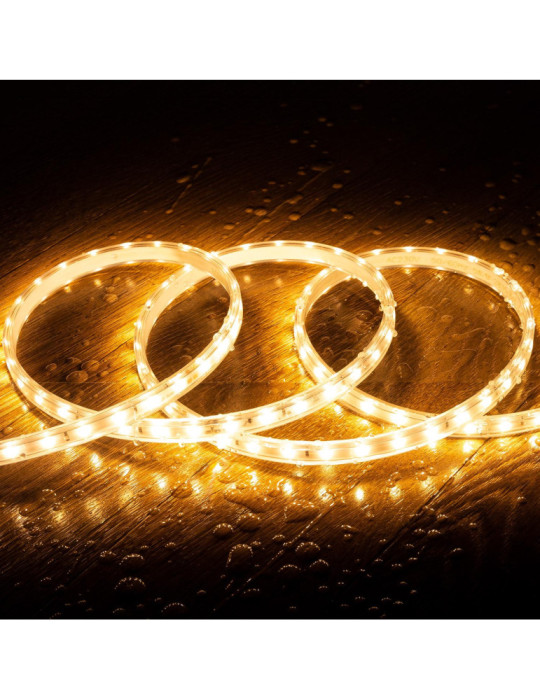 Ruban LED 220V SMD2835 60LED/m Blanc Chaud IP65 Largeur 12mm Coupe tous les 100cm