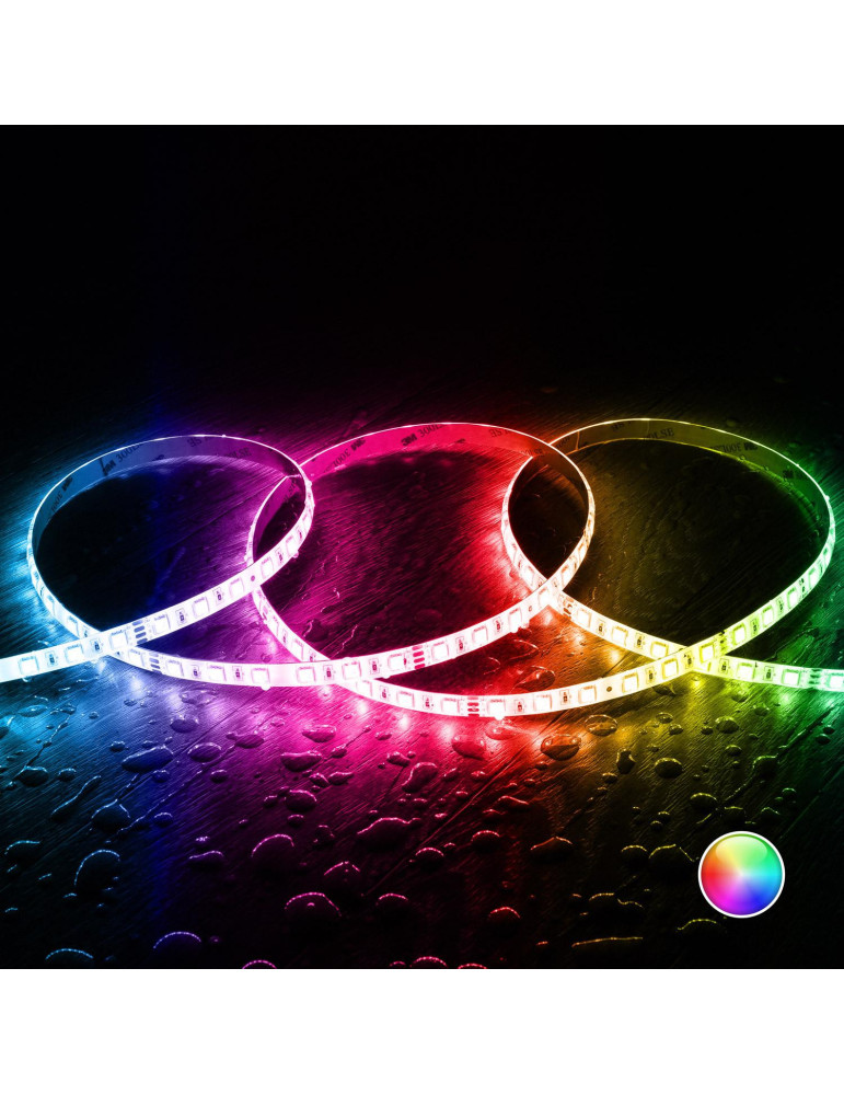 Ruban LED RGB 24V DC SMD5050 60LED/m 5m IP65 Largeur 10mm Coupe 10cm