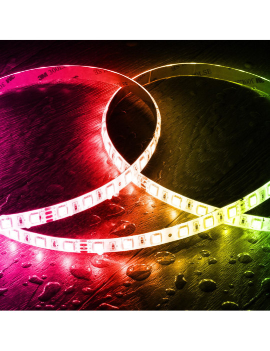 Ruban LED RGB 24V DC SMD5050 60LED/m 5m IP65 Largeur 10mm Coupe 10cm