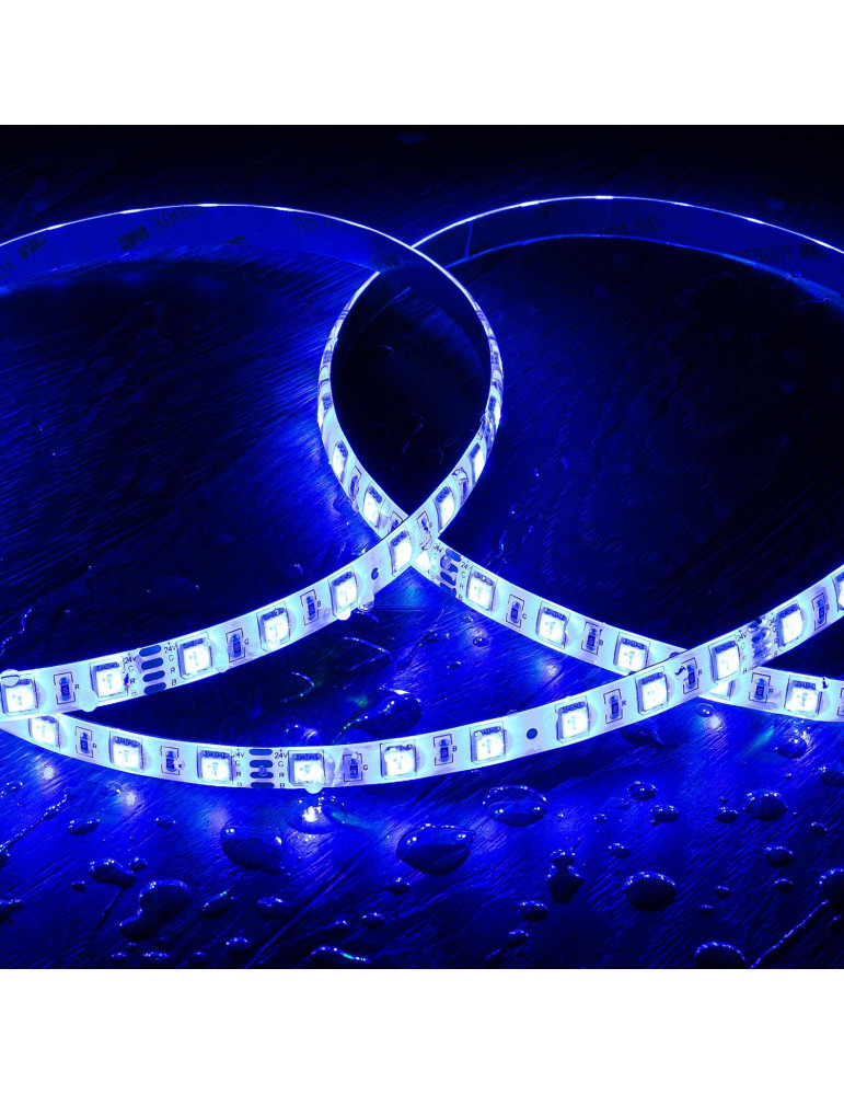 Ruban LED RGB 24V DC SMD5050 60LED/m 5m IP65 Largeur 10mm Coupe 10cm