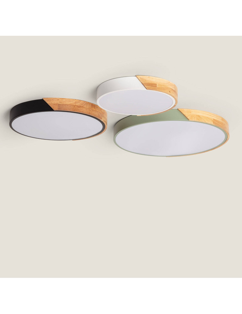 Plafonnier LED Rond Bois 18W CCT Sélectionnable Semi-Dari Ø320 mm