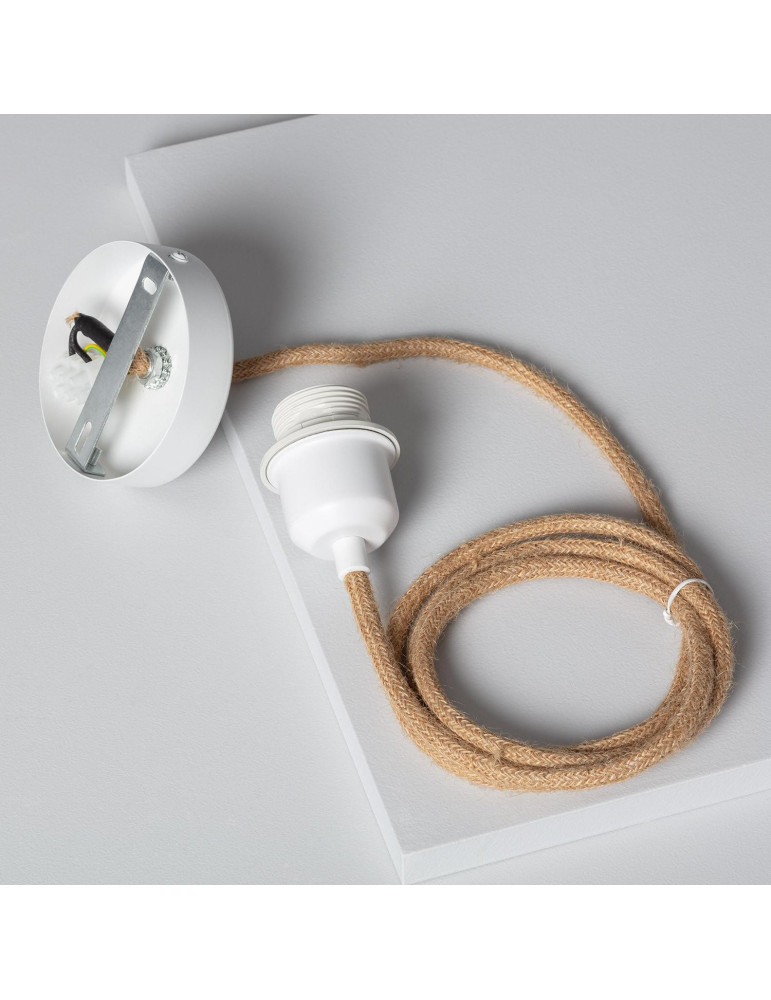 Support à Douille pour Suspension avec Câble Textile Naturel et Blanc