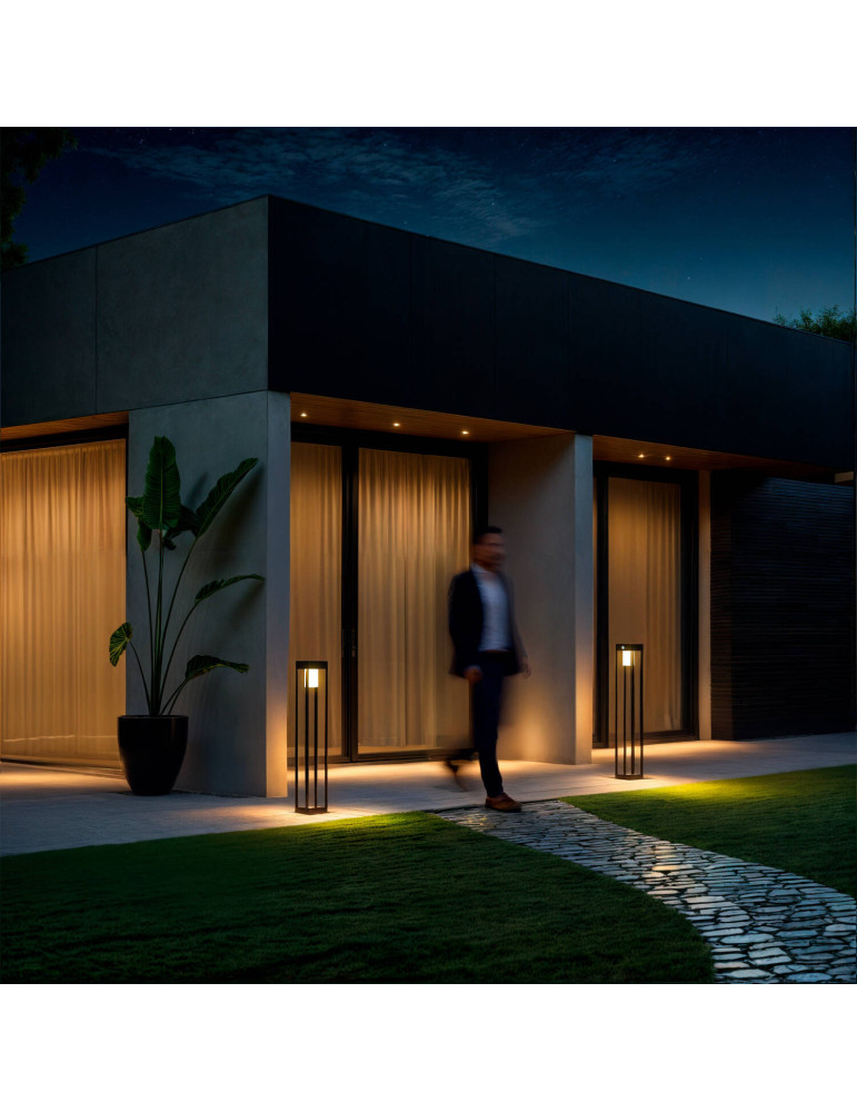 Balise Extérieure sur Pied Solaire LED 60cm Aluminium avec Détecteur de Mouvement Devah