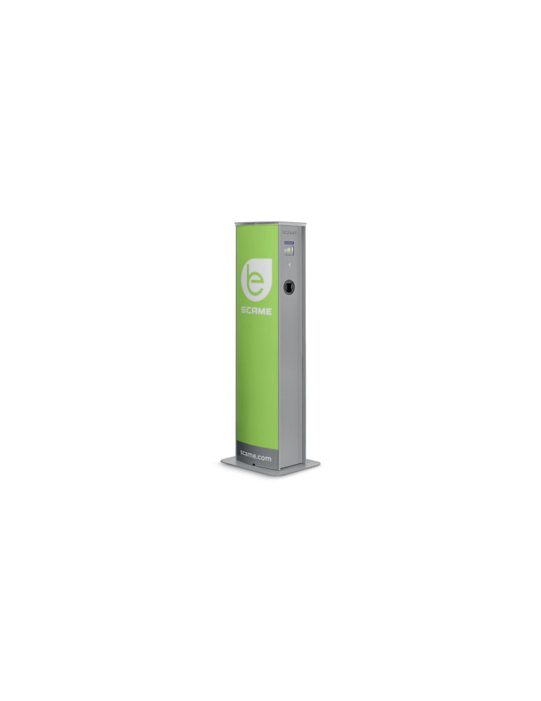 Borne de Recharge pour Voiture Électrique SCAME OCPP 7.4kW Monophasé Tour avec 2 Prises 204.CA21B-T2T2A