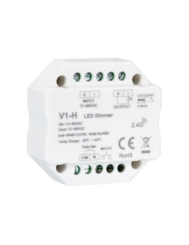 Module de Variation LED RF 12/48V pour Ruban LED Monochrome Compatible avec Bouton-Poussoir