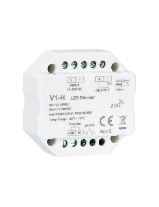 Module de Variation LED RF 12/48V pour Ruban LED Monochrome Compatible avec Bouton-Poussoir Module de Variation LED RF 12/48V pour Ruban LED Monochrome Compatible avec Bouton-Poussoir