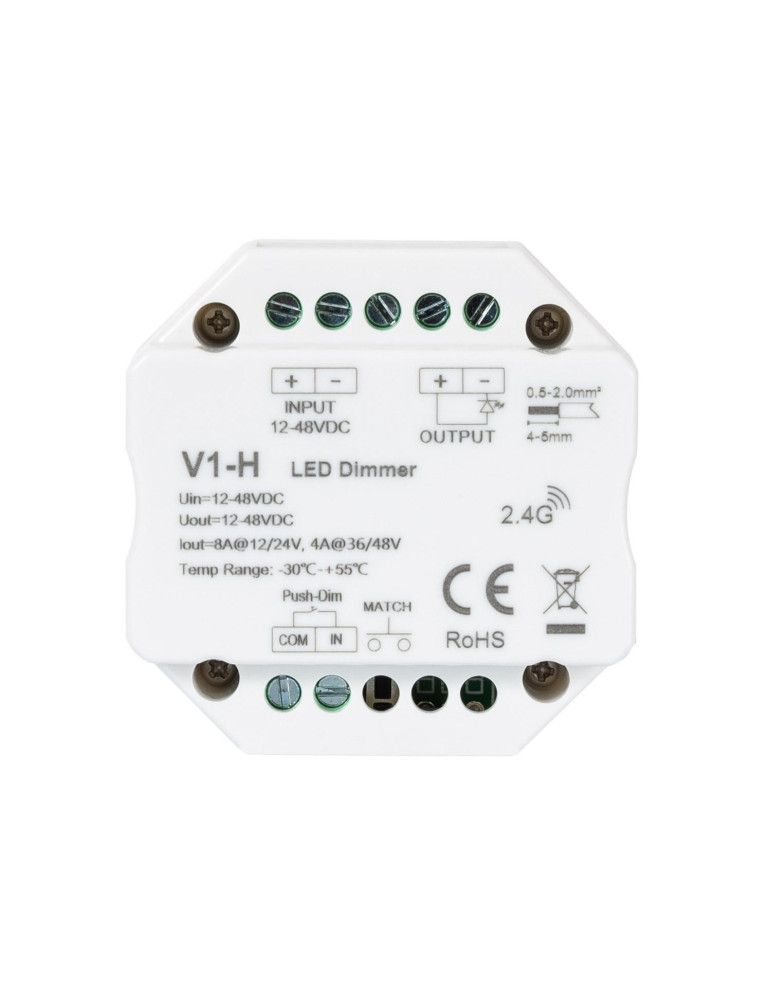 Module de Variation LED RF 12/48V pour Ruban LED Monochrome Compatible avec Bouton-Poussoir