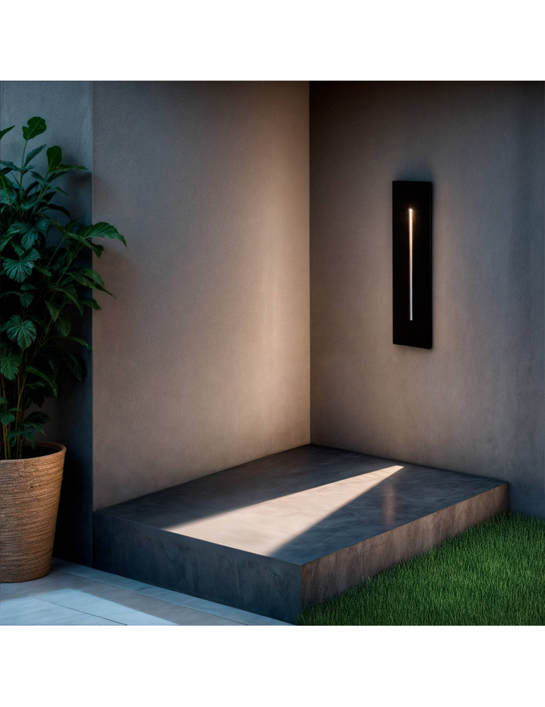 Balise LED Extérieure 3W Encastrable au Mur Rectangulaire Linéaire Wabi Noire
