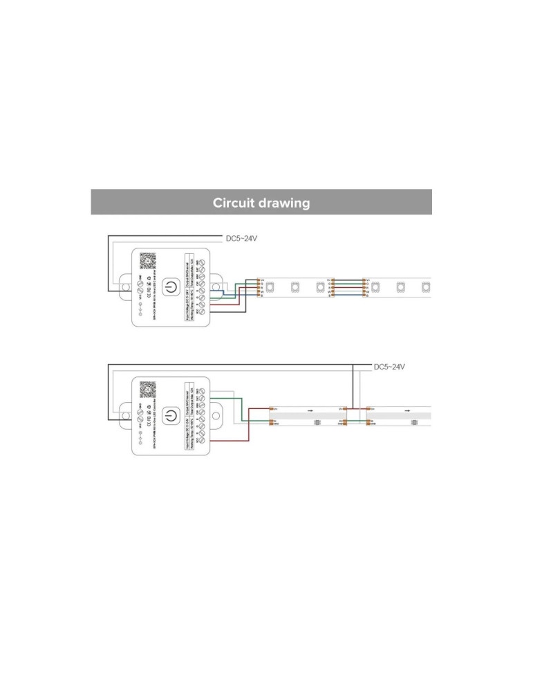 Contrôleur Variateur Ruban LED RGBWWIC Digital SPI 24V DC avec Télécommande