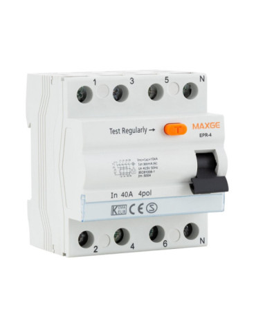 Interrupteur Différentiel Résidentiel 4P-300mA 40A-Class AC-10kA MAXGE