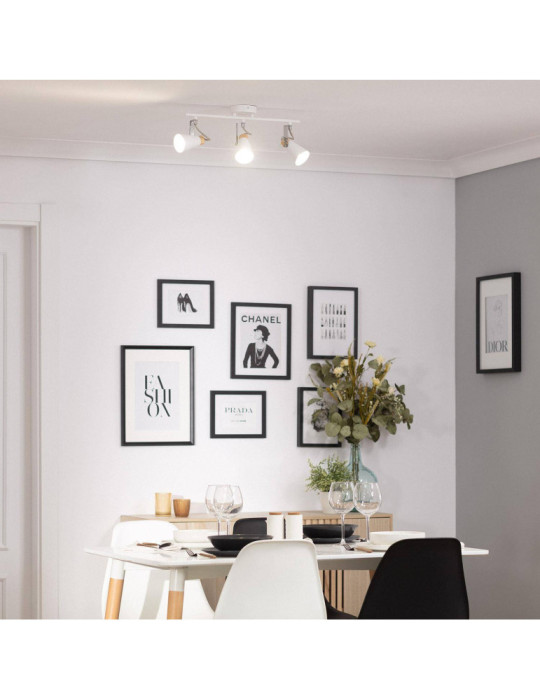 Plafonnier Orientable Métal et Bois Mara 3 Spots