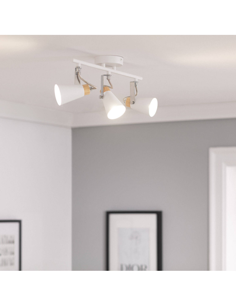 Plafonnier Orientable Métal et Bois Mara 3 Spots