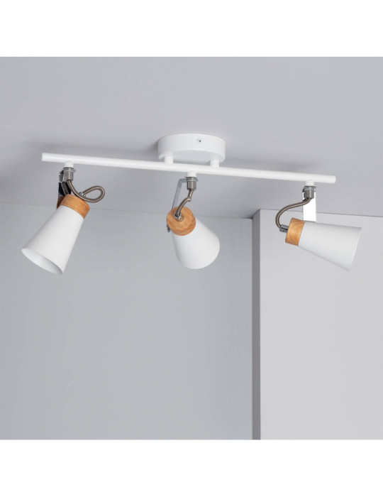 Plafonnier Orientable Métal et Bois Mara 3 Spots