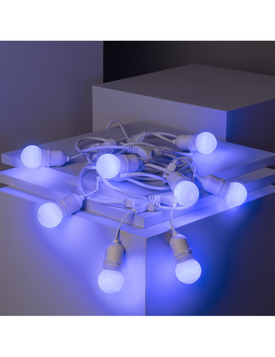 Kit Guirnalda Waterproof 5.5m Blanco + 8 Bombillas LED E27 G45 3W de Colores