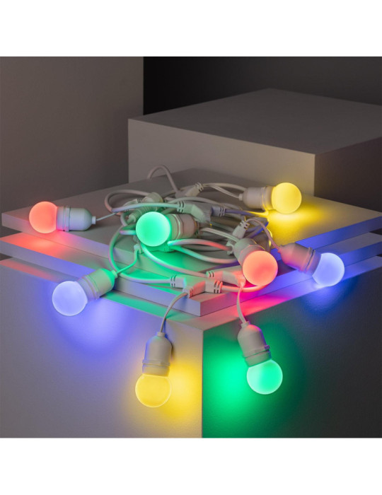 Kit Guirlande Waterproof 5.5m Blanche + 8 Ampoules LED E27 G45 3W de Couleurs