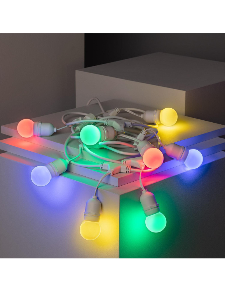 Kit Guirlande Waterproof 5.5m Blanche + 8 Ampoules LED E27 G45 3W de Couleurs
