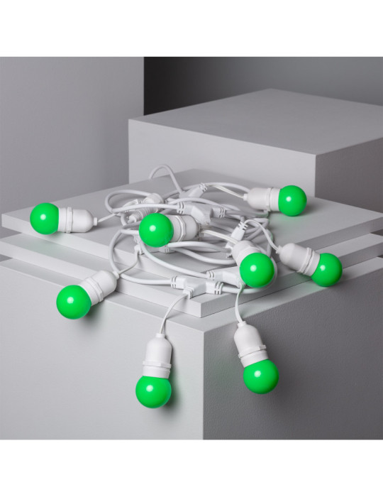 Kit Guirnalda Waterproof 5.5m Blanco + 8 Bombillas LED E27 G45 3W de Colores Kit Guirnalda Waterproof 5.5m Blanco + 8 Bombillas LED E27 G45 3W de Colores