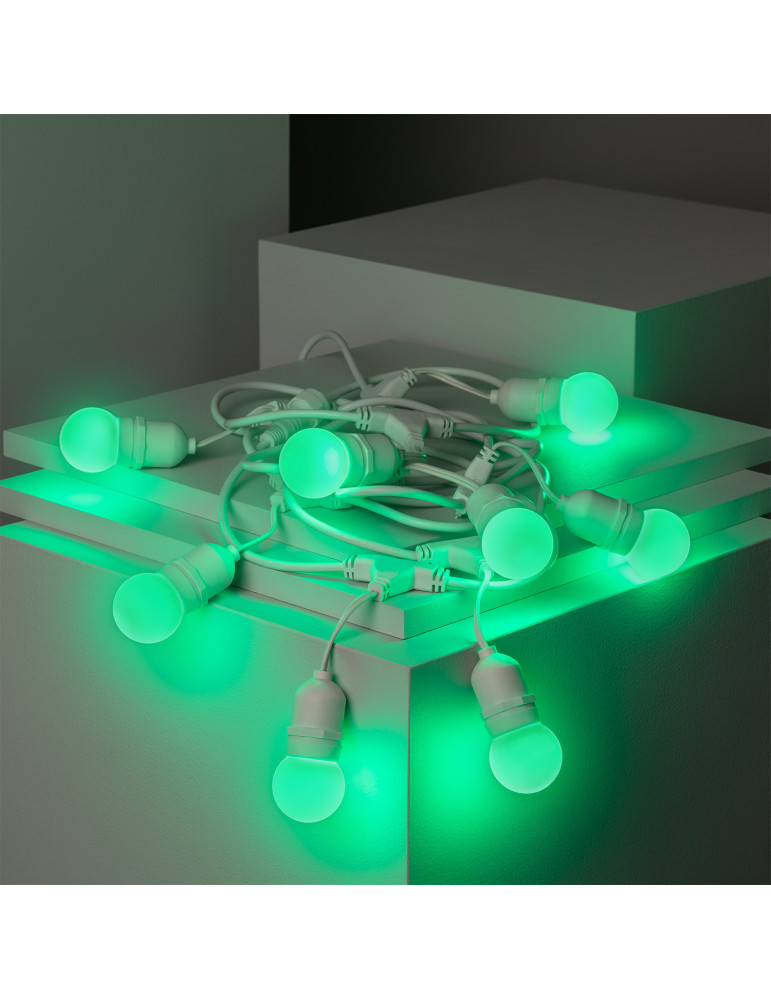 Kit Guirnalda Waterproof 5.5m Blanco + 8 Bombillas LED E27 G45 3W de Colores