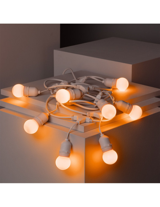 Kit Guirnalda Waterproof 5.5m Blanco + 8 Bombillas LED E27 G45 3W de Colores
