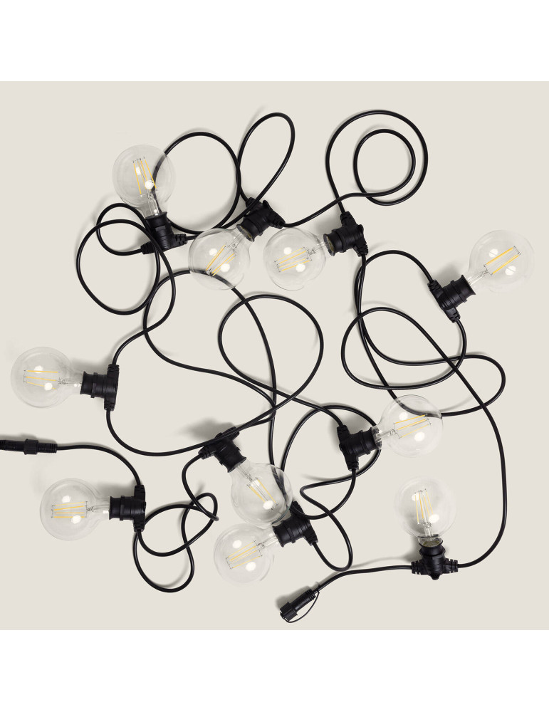Kit Guirlande Lumineuse Extérieure IP44 10m Noir + 10 Ampoules LED Filament B22 6W G95