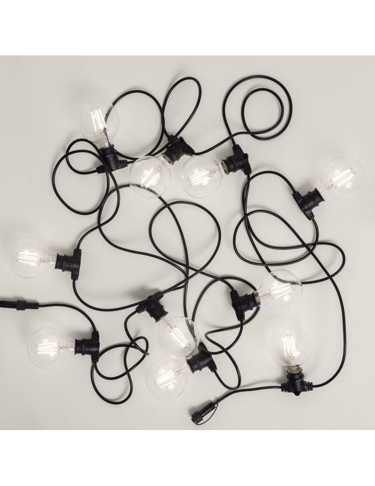 Kit Guirlande Lumineuse Extérieure IP44 10m Noir + 10 Ampoules LED Filament B22 6W G95