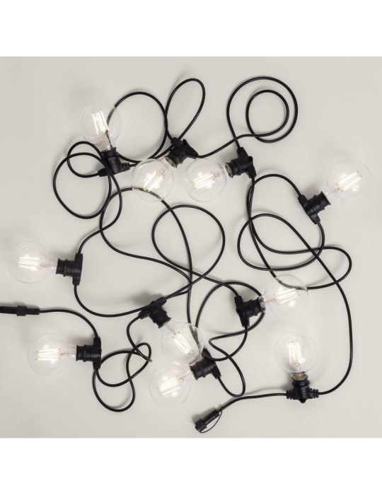 Kit Guirlande Lumineuse Extérieure IP44 10m Noir + 10 Ampoules LED Filament B22 6W G95