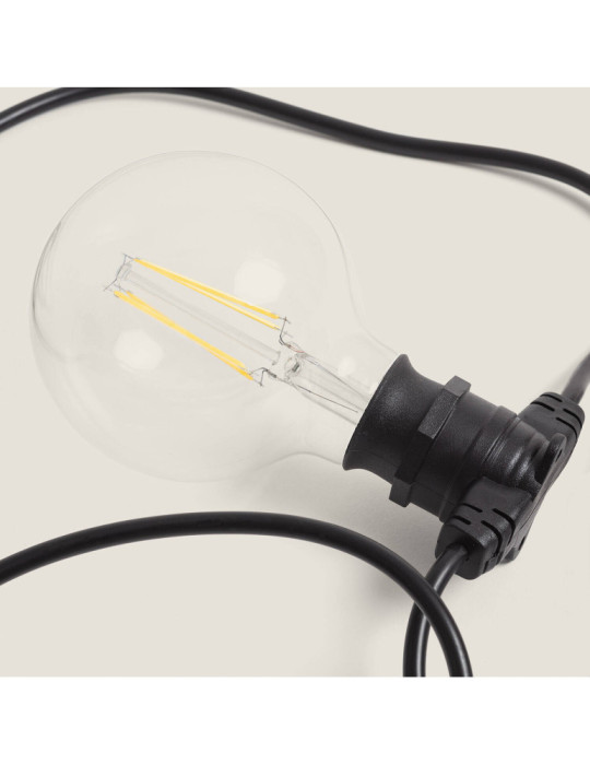 Kit Guirlande Lumineuse Extérieure IP44 10m Noir + 10 Ampoules LED Filament B22 6W G95