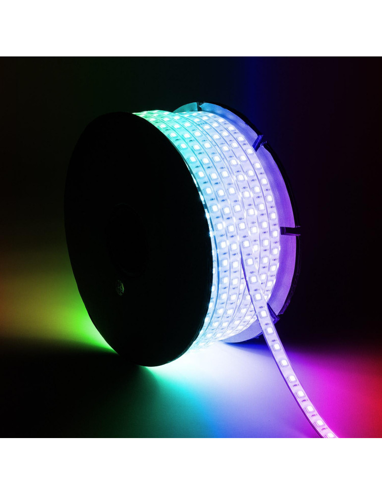 Bobine de Ruban LED RGB 220V AC SMD5050 Silicone FLEX 50m 60 LED/m IP67 Largeur 12mm Coupe tous les 100 cm
