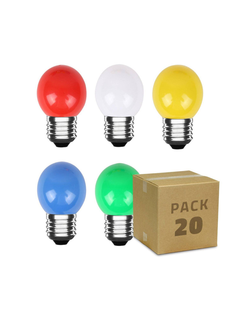 Pack 20 Ampoules LED E27 3W 300 lm G45 5 Couleurs Pack 20 Ampoules LED E27 3W 300 lm G45 5 Couleurs