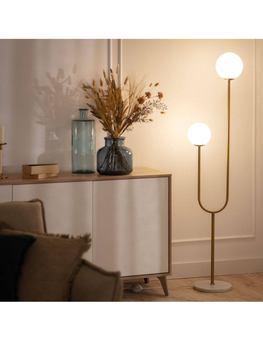 Lampadaire Métal et Verre Moonlight Brass 2 Spots