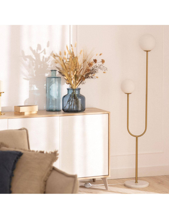 Lampadaire Métal et Verre Moonlight Brass 2 Spots