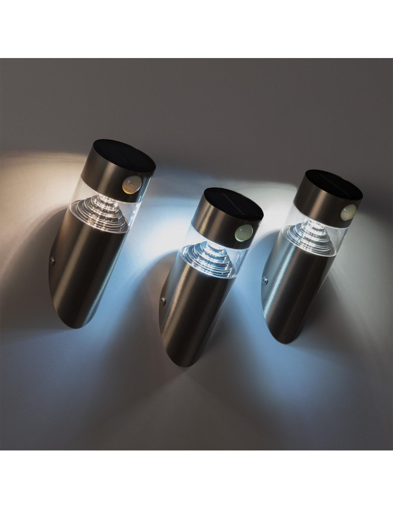 Applique Murale LED Extérieure Solaire Inti Inox avec Détecteur de Présence PIR