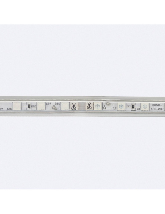 Ruban LED 220V AC 60LED/m RGB IP65 avec Contrôleur IR sur Mesure Largeur 16mm Coupe tous les 100cm