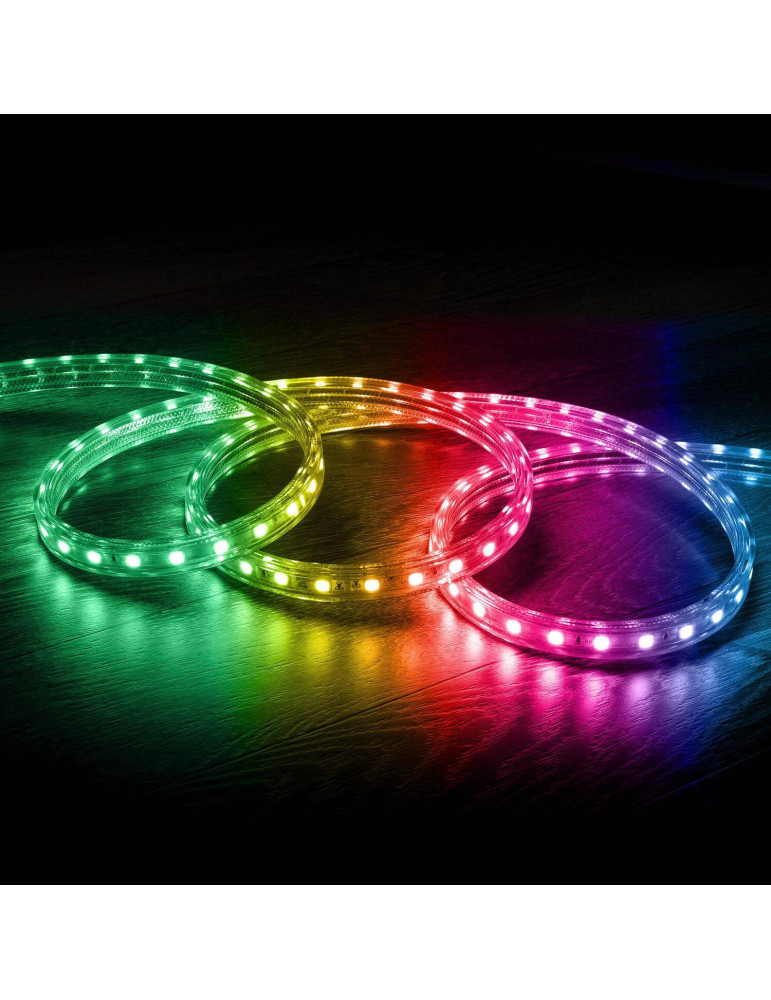 Ruban LED 220V AC 60LED/m RGB IP65 avec Contrôleur IR sur Mesure Largeur 16mm Coupe tous les 100cm