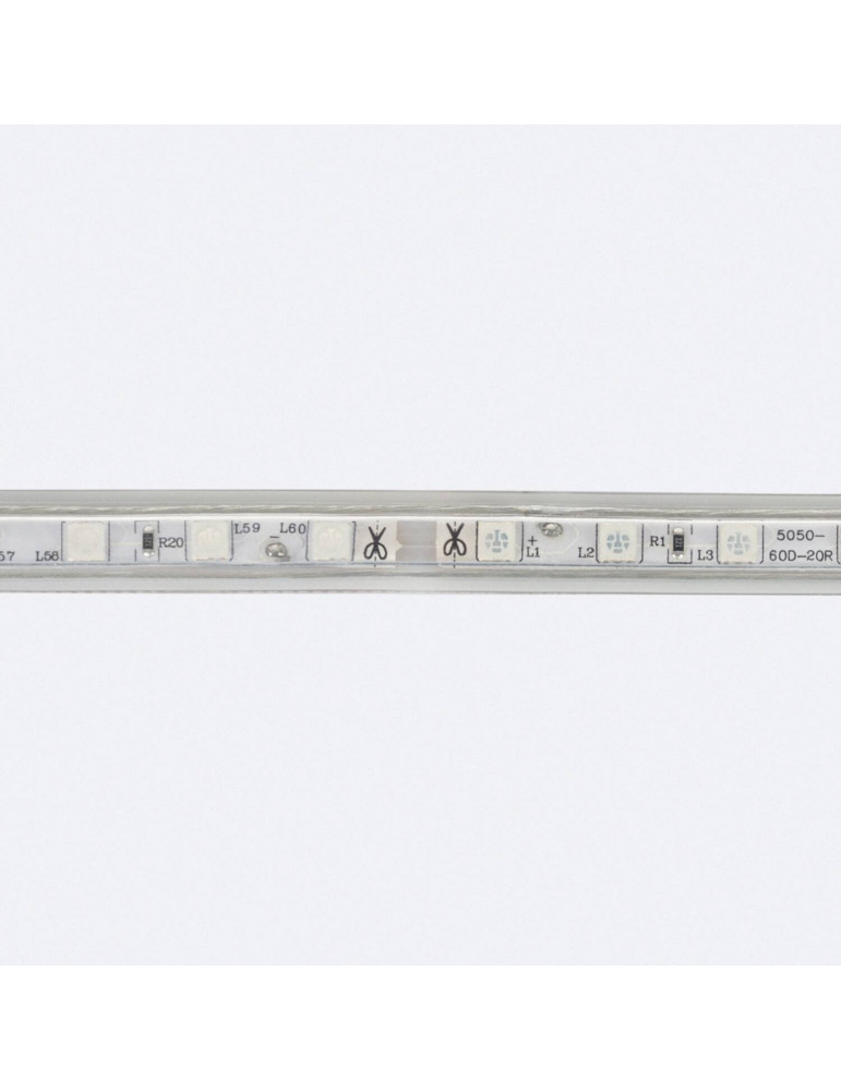 Ruban LED 220V AC 60LED/m RGB IP65 avec Contrôleur IR sur Mesure Largeur 16mm Coupe tous les 100cm