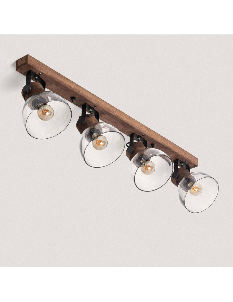 Plafonnier Bois et Verre Dallas Glass 4 Spots ILUZZIA