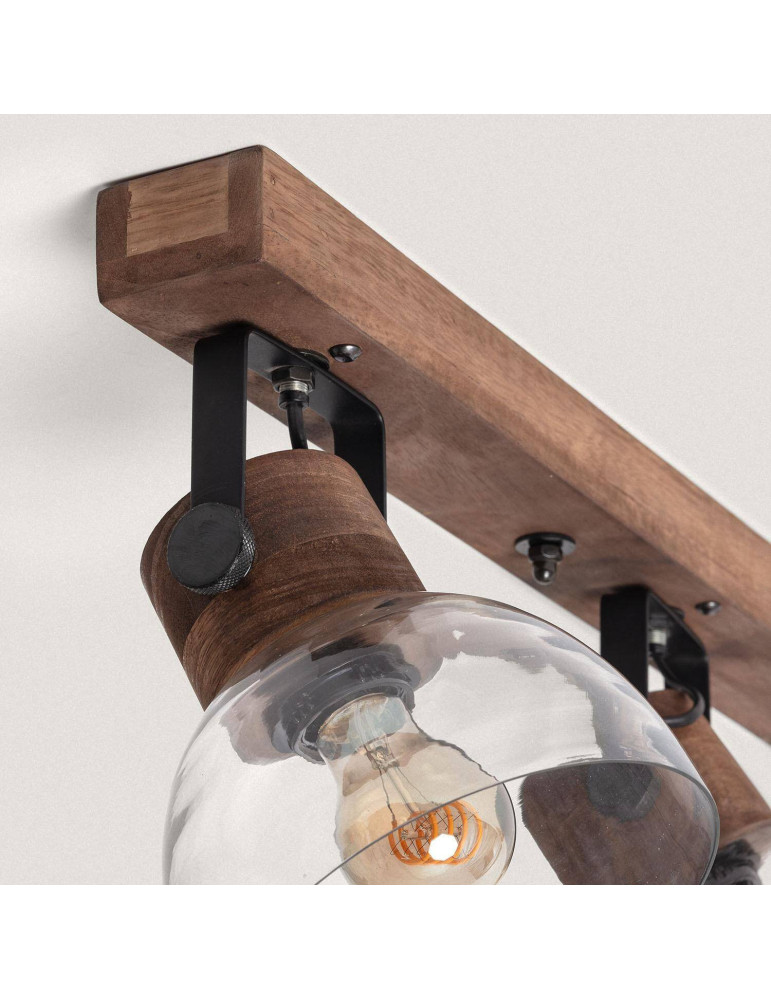 Plafonnier Bois et Verre Dallas Glass 4 Spots ILUZZIA
