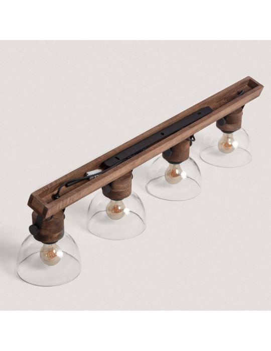 Plafonnier Bois et Verre Dallas Glass 4 Spots ILUZZIA