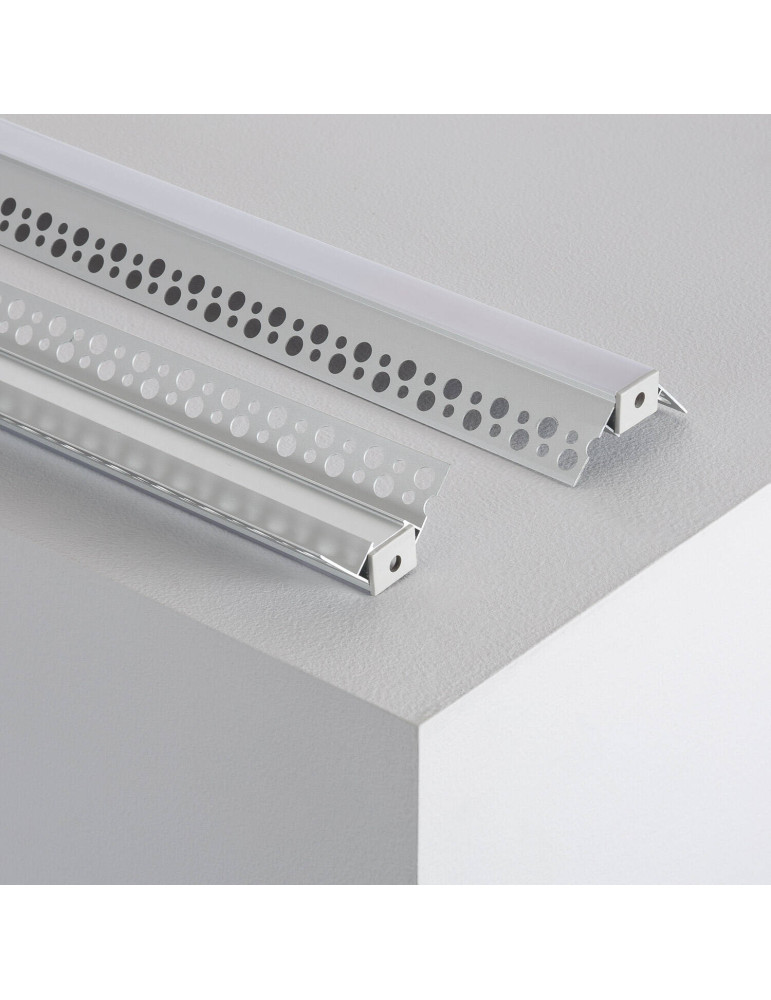 Profilé Aluminium Angle pour Plâtre/Placo avec Capot Continu pour Ruban LED jusqu'à 8 mm