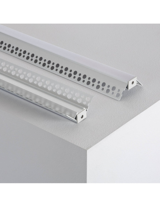 Profilé Aluminium Angle pour Plâtre/Placo avec Capot Continu pour Ruban LED jusqu'à 8 mm