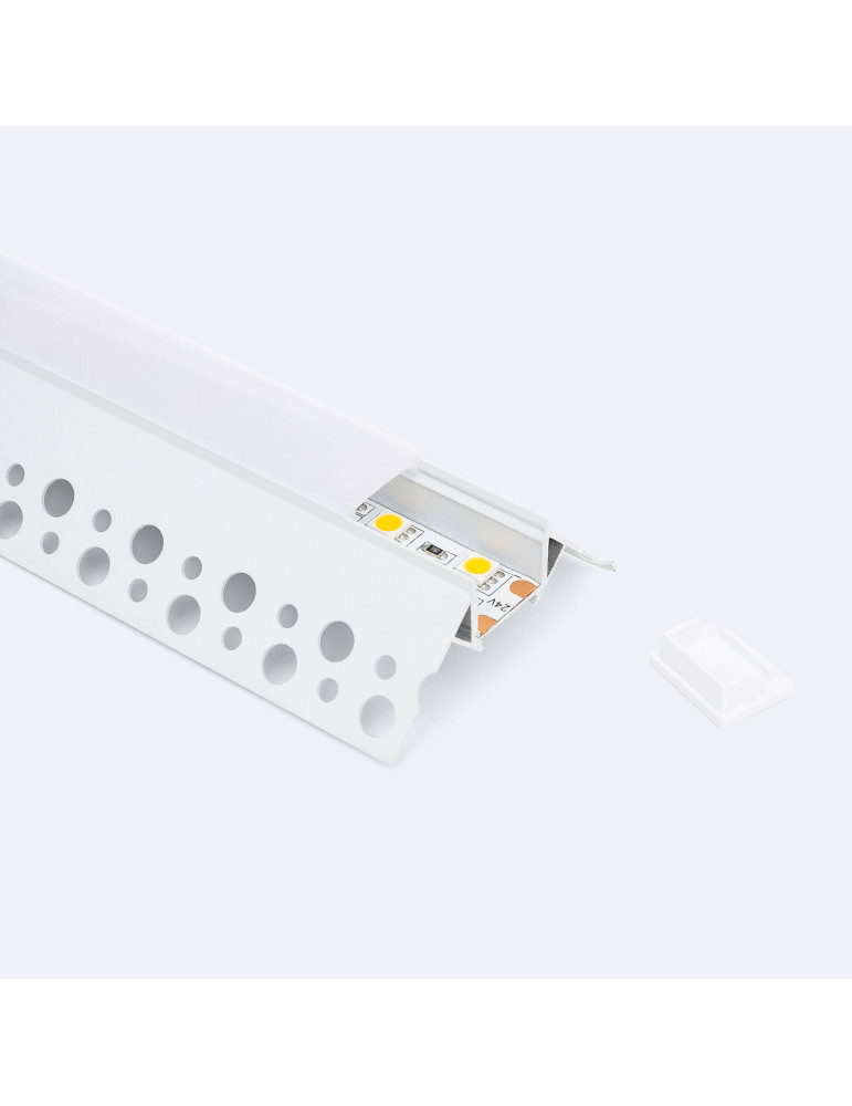Profilé Aluminium Angle pour Plâtre/Placo avec Capot Continu pour Ruban LED jusqu'à 8 mm
