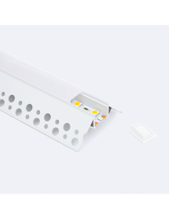 Profilé Aluminium Angle pour Plâtre/Placo avec Capot Continu pour Ruban LED jusqu'à 8 mm