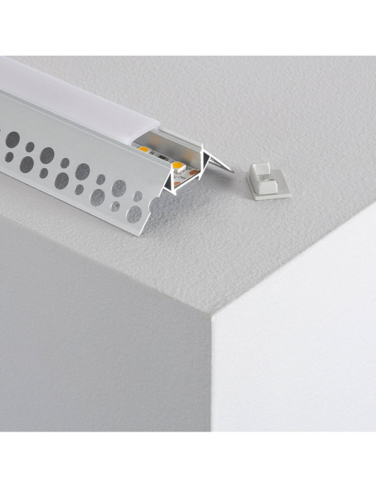 Profilé Aluminium Angle pour Plâtre/Placo avec Capot Continu pour Ruban LED jusqu'à 8 mm