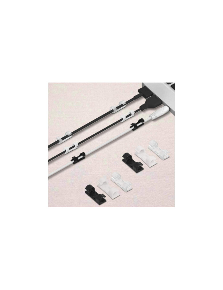 Pack 20 Clips de Fixation Auto-adhésifs Organisateur pour Câble Ø 8mm