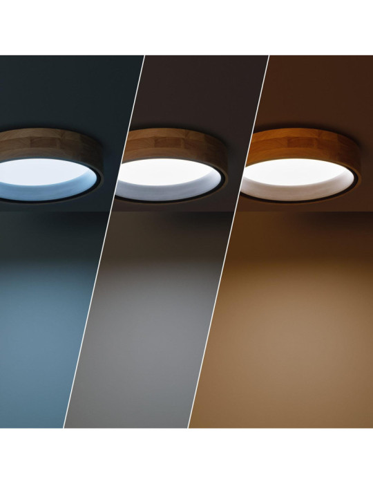 Plafonnier LED Rond Bois 15W CCT Sélectionnable Dari Ø370 mm
